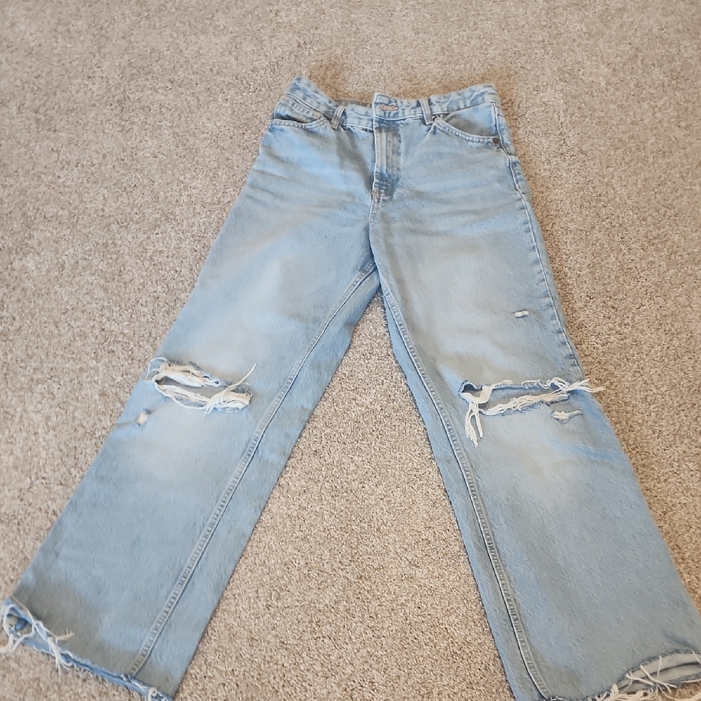 Zara Light Blue Flare Distressed Jeans